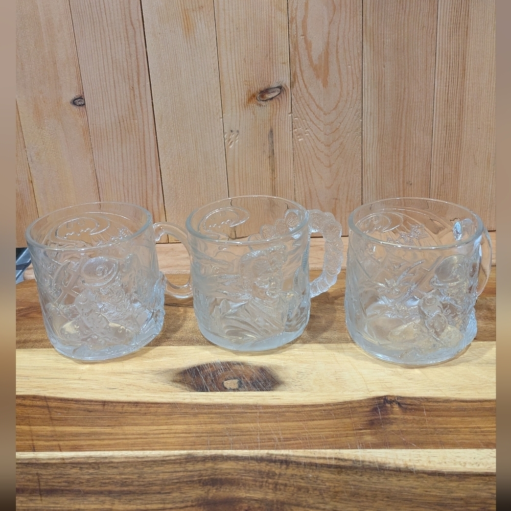 McDonald's Batman Forever Clear Glass Mugs Set Of 3
